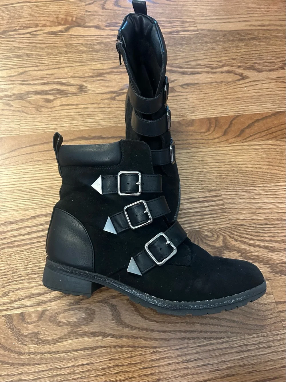Justice Black Triple Buckle Ankle Boots